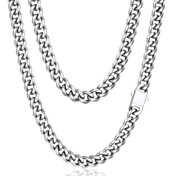 Stainless Steel Cuban Link Chain Necklace Chunky Mens Womens Jewelry